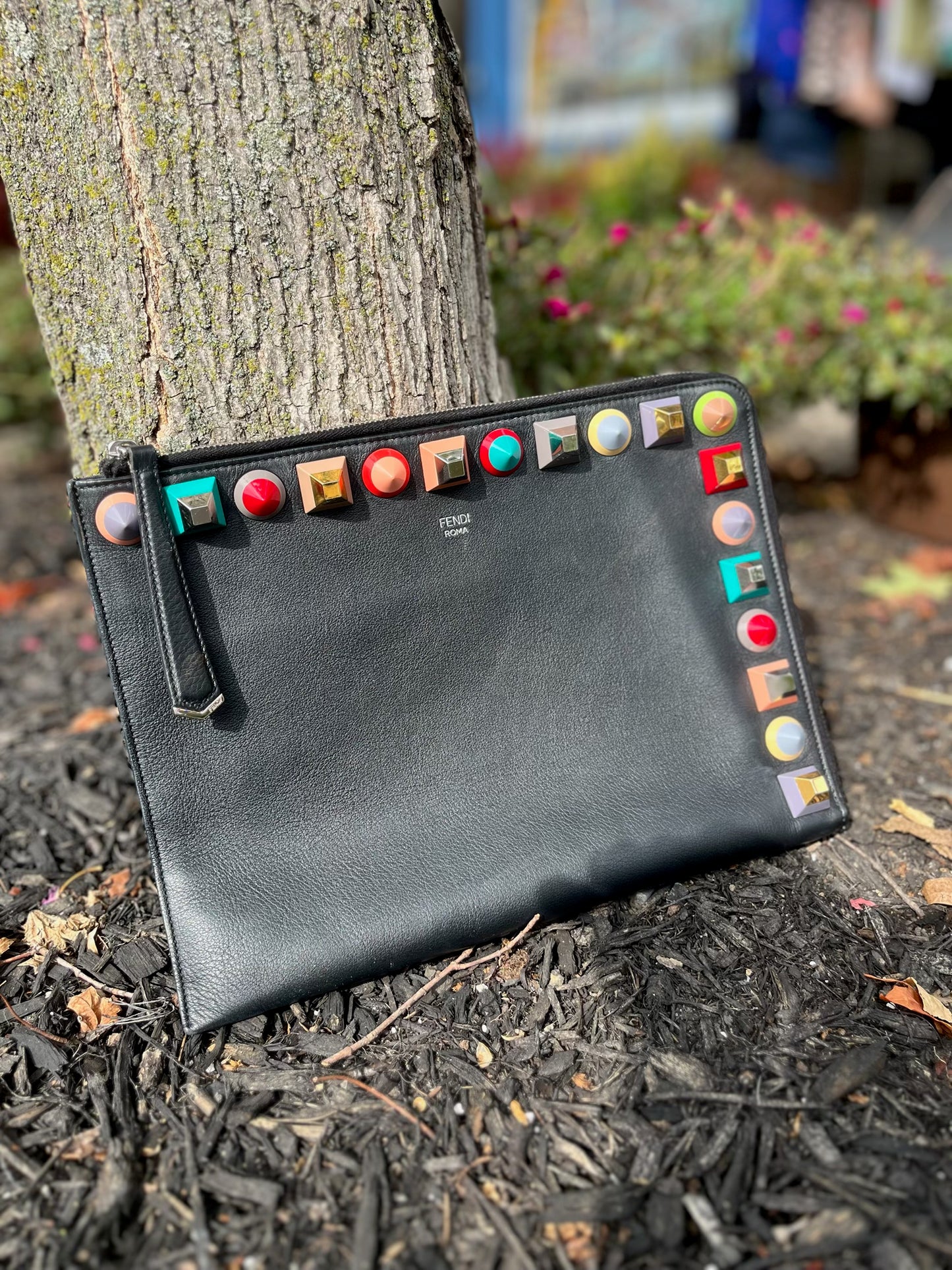 FENDI Multi Color leather studded clutch/pouch