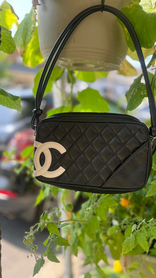 Calfskin Quilted Cambon Pochette B/W