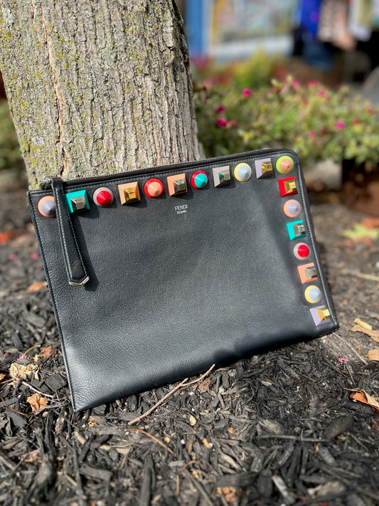 FENDI Multi Color leather studded clutch/pouch