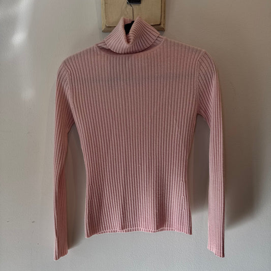 Pink Cashmere Ribbed Turtleneck